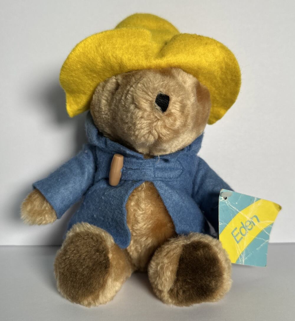 Vintage 1985 Blue Coat Paddington Bear 9" Plush, Eden Toys, Korea NEW